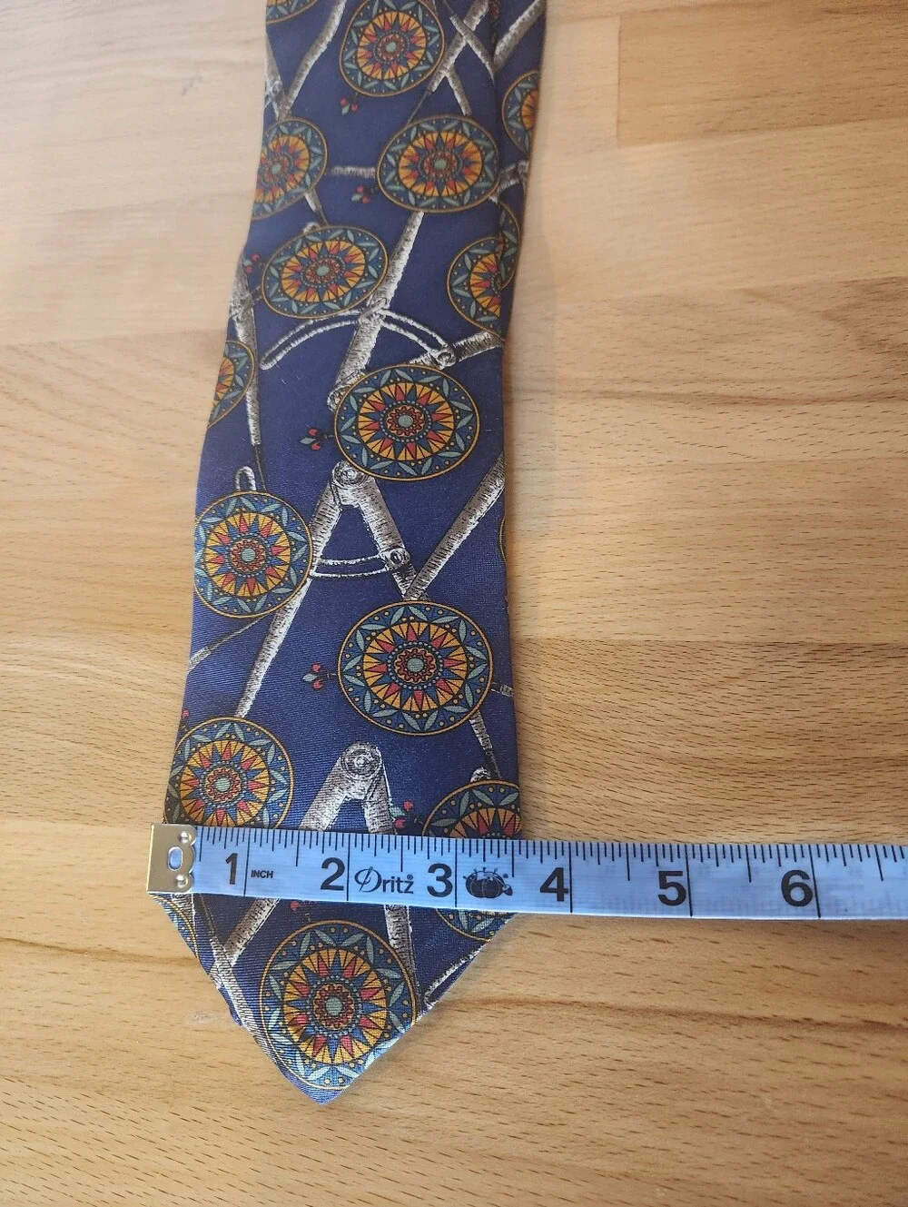 Vintage Lands End Nautical Compass Sextant Silk Tie Navy USA Maritime Novelty